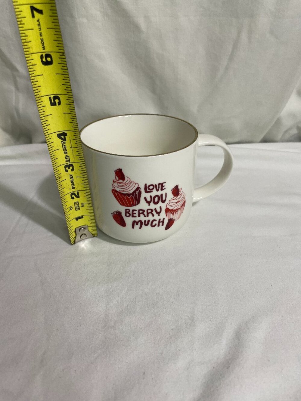 Pale House Love You Berry Much Stoneware Coffee Mug Strawberry Cup Gold Rim
